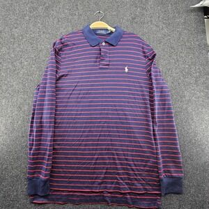 Polo Ralph Lauren Blue Red Striped Long‎ Sleeve Polo Shirt Men's Lg